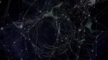 Girdap başlatılıyor, düğümler titreşiyor ve birleşiyor. Dönen kablo küresi bağlantı gösteriyor. Dijital, fütüristik, soyut, teknoloji, bağlantı, ağ, yenilik