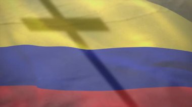 Hafif esinti dalgalı Kolombiya bayrağını dalgalanan şeritlerle ve değişen işaret gölgesiyle başlatıyor. Vatanseverlik, milliyetçilik, hareket, açık hava, tekstil, dinamik, rüzgar
