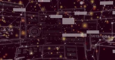 Veri geldiğinde, ağ düğümleri titreşiyor, çubuklar kayıyor, veri akışını güncelleyen numaralar. Gelecek, teknoloji, dijital, soyut, devre, yenilik, siber