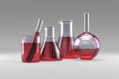 Various laboratory flask with chemical solutions