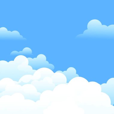Mavi gökyüzü arkaplanındaki beyaz bulutların kare resmi, kopyalama alanı ile. Özgürlük, yaratıcılık ve doğa, duvar kağıdı arka plan konsepti dijital olarak oluşturulmuş görüntü.