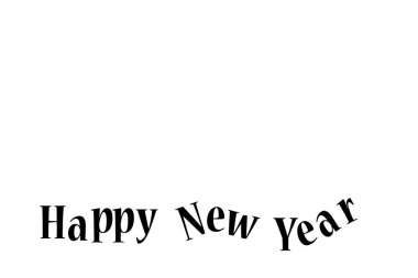 Kıvrımlı siyah Mutlu Yıllar metni geniş düz tasarım beyaz zemin üzerinde çalışıyor. Minimalist, tipografik, kutlama, modern, şenlikli, grafik, markalaşma