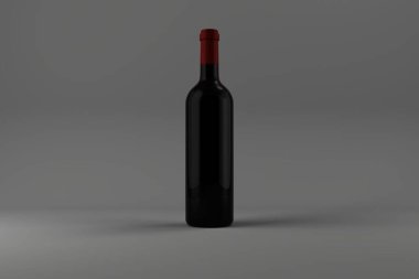 Gri arka planda siyah şarap şişesi