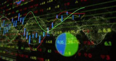 Gösterge paneli animasyonları, şebeke titreşimleri ve değişen grafikler piyasa eğilimlerini göstermeye başlıyor. Teknolojik, veri, analitik, dijital, modern, profesyonel, fütürist