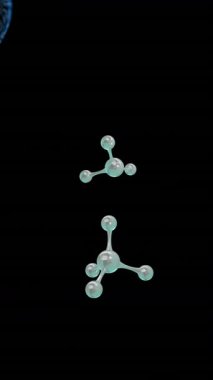 Mikro molekül modellerinin ve siyah arkaplan üzerindeki ışık izlerinin animasyonu. Küresel bilim, araştırma ve bağlantılar konsepti dijital olarak oluşturulmuş video.