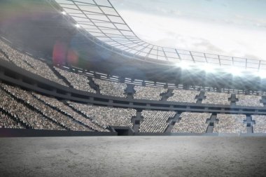 Modern spor stadyumu boş alan, oturma katları ve projektörleri ile düz dizayn ediliyor. İzleyici, mekan, mimari, aydınlatma, arena, yapı, olay