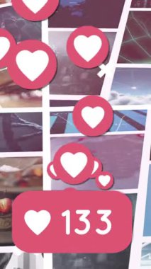 Ekranda uçuşan kalplerin animasyonu. Video oyunu, eğlence ve dijital arayüz kavramı dijital olarak oluşturuldu.