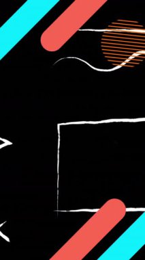 Kopya alanı olan konuşma baloncuklarının canlandırılması, titreşen şekiller ve siyah üzerine hareket eden simgeler. iletişim ve renk kavramı dijital olarak oluşturulmuş video.