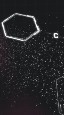 Siyah arka planda dönen DNA ipliği üzerindeki kimyasal yapıların animasyonu. Küresel bilim, tıp ve veri işleme kavramı dijital olarak oluşturulmuş video.