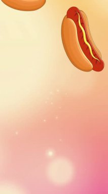 Harmanlanmış turuncu ve pembe arka planda bokeh ışıkları üzerine düşen sosislilerin animasyonu. yiyecek ve beslenme konsepti dijital olarak üretilen video.