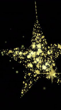 Siyah arka planda altın yıldızın üzerinde yüzen noktaların animasyonu. Noel, kış, gelenek ve yeni yıl konsepti dijital olarak oluşturulmuş video.