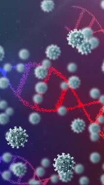 3 boyutlu Coronavirus Covid 19 hücrenin dönüşümlü DNA iplikçikleriyle yayılması. Dijital olarak üretilen küresel koronavirüs pandemik konsepti.