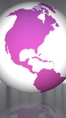 Boş ofis üzerinde beyaz ve mor kürenin animasyonu. Küresel iş ve dijital arayüz kavramı dijital olarak oluşturulmuş video.