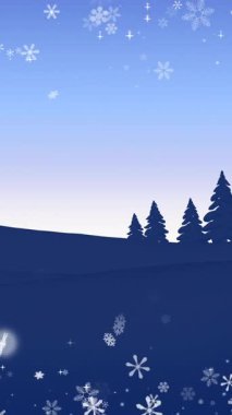 Fotokopi uzayı ile kış manzarasına yağan karın animasyonu. Noeller, kutlama ve gelenek konsepti dijital olarak oluşturulmuş video.