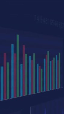 Mavi arkaplanda biyometrik fotoğraf ve veri işleme animasyonu. Küresel finans, iş, bağlantılar, hesaplama ve veri işleme kavramı dijital olarak oluşturulmuş video.