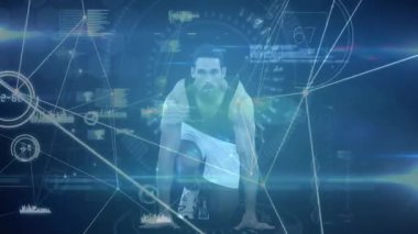 Yalnız sporcu çömeldi, geri sayım sıfıra vurdu ve analitik için süzülen grafiklerin altına itildi. Futuristik, atletik, hareket, dijital, performans, teknoloji, enerji