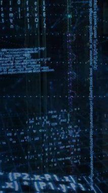 Sunucu odasındaki veri işleme ve şekillerin animasyonu. küresel iş ve dijital arayüz kavramı dijital olarak oluşturulmuş video