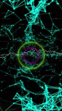 Çevresel neon şekillerin bağlantılara karşı kusursuz desenli animasyonu. Küresel ağ ve iş teknolojisi kavramı