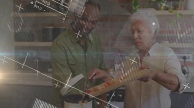 Sebzeler sunulduktan sonra, kıdemli aşçıların esrar kepçeleri, sağlık verilerini takip eden animasyon çizelgesi. Aşçılık, takım çalışması, ev işi, modern, beslenme, işbirliği, sağlık