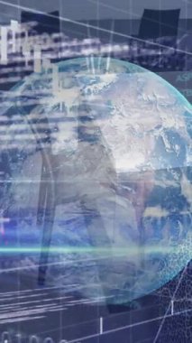 Depodaki küresel ve finansal veri işleme animasyonları. küresel işletme finans ve veri işleme kavramı dijital olarak oluşturulmuş video.