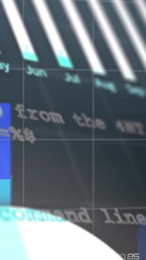 Dünya haritası ve dijital ekran üzerinde grafiklerin ve finansal verilerin animasyonu. Küresel iş, finans, ekonomi, ağ ve teknoloji konsepti dijital olarak oluşturulmuş video.