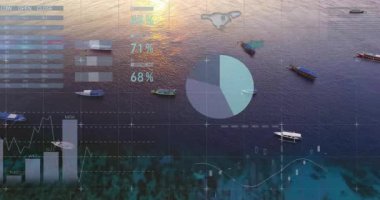 Güneşin doğuşu kıyıda sürüklenen tekneler, veriler örtüşüyor, parmaklıklar yükseliyor, turtalar bölünüyor. Hava, manzara, teknoloji, animasyon, finans, deniz, bilgi