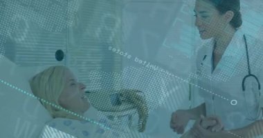 Hemşire hastaneye yemek tepsisiyle giriyor ve rahatlamak için elini tutarak hasta kucağına koyuyor. Sağlık, şefkat, bakım, hastane, sağlık, destek, iyileştirme.