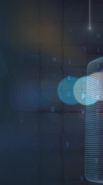 Dijital asma kilit ve karanlık uzay üzerindeki bulanık trafik ışıklarının animasyonu. Veri işleme, dijital ekran, ağ güvenliği ve teknoloji konsepti dijital olarak oluşturulmuş video.