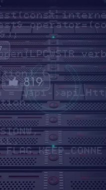 Animation of neon circle with power over servers and social media reactions. Global network, data, social media and technology concept digitally generated video.