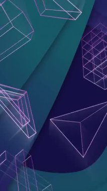 Mavi arka planda 3D pembe şekillerin animasyonu. Küresel bağlantılar, dijital arayüz ve dijital olarak oluşturulan veri işleme konsepti.