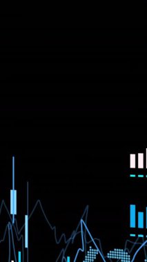 Siyah arkaplan üzerinden finansal veri işleme animasyonu. Küresel ağlar, işletmeler, finansmanlar, hesaplama ve veri işleme kavramı dijital olarak oluşturuldu.
