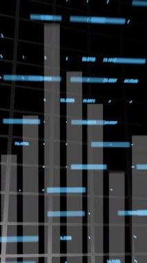 Siyah arkaplanda grafik ve simgelerin canlandırılması. Maliye, ekonomi ve teknoloji kavramı dijital olarak oluşturulmuş video.