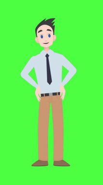 Beyaz adamın yeşil ekranda fotokopi aletiyle konuşup el kol hareketi yaptığı animasyon. Dijital olarak oluşturulan karakter ve hareket konsepti.