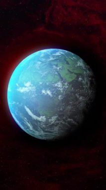 Gökyüzünde yıldızlı renkli şekillerin animasyonu. Yer, gezegenler ve ışık konsepti dijital olarak oluşturulmuş video.