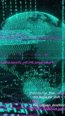 Siyah arka planda dönen dünya üzerinde veri işleme animasyonu. Küresel ağ ve iş teknolojisi kavramı