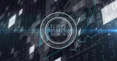 Kod ızgarası açılıyor, noktalı harita ortaya çıkıyor, HUD çöküyor, numaralar güncelleniyor, grafik canlandırması yapılıyor. Teknoloji, veri, siber, analitik, görselleştirme, arayüz, gelecekçilik