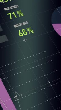 Gri gradyan arkaplana karşı ızgara ağı üzerinden istatistiksel veri işleme animasyonu. Bilgisayar arayüzü ve iş veri teknolojisi kavramı