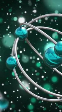 Siyah zemin üzerinde atom modellerinin mikro animasyonu. Küresel bilim, araştırma ve bağlantılar konsepti dijital olarak oluşturulmuş video.