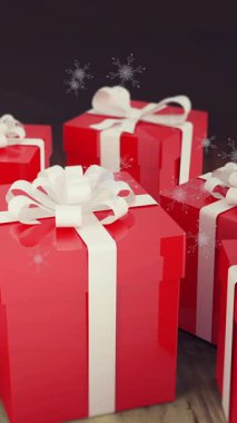 Tahta zemine düşen kar animasyonu sunar. Noel, gelenek ve kutlama konsepti dijital olarak oluşturuldu.