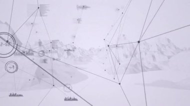 Arazide titreşen ikonlar ağ büyümesini gösterirken merkezi düğüm ortaya çıkıyor ve çizgileri genişletiyor. Gelecek, teknoloji, dijital, geometrik, soyut, veri, bağlantı