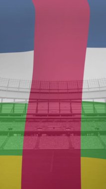 Orta Afrika Cumhuriyeti bayrağının spor stadyumunda canlandırılması. Küresel spor ve dijital arayüz kavramı dijital olarak oluşturulmuş video.