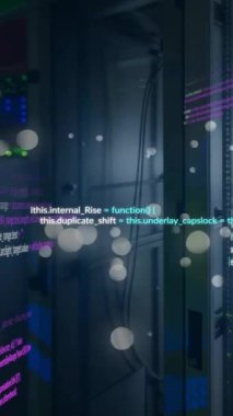 Siyah arkaplanda veri işleme ve ışık noktalarının animasyonu. Teknoloji, bilgisayar, bağlantılar ve dijital arayüz konsepti dijital olarak oluşturulmuş video.