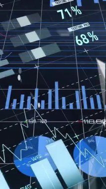 Izgara üzerinde istatistik kaydı ve veri işleme animasyonu. küresel iş, finans, veri işleme ve dijital arayüz kavramı dijital olarak oluşturulmuş video.