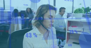 Gelen çağrı, müşteri destek ajanı canlı ölçümlere girerken mavi çizelgeler canlanıyor. İşbirliği, analitik, veri görselleştirme, takım çalışması, dijital ortam, profesyonel, üretkenlik