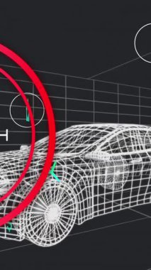 Hız göstergesinin 3 boyutlu araba modelinin üzerindeki animasyonu. Bulut hesaplama, dijital arayüz ve güvenlik konsepti dijital olarak oluşturulmuş video.