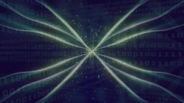 Merkezi düğüm atımı, neon yeşil filizler başlatılıyor yayılıyor, büzülüyor, veri akışını temsil ediyor. Gelecekçi, sibernetik, dijital, teknoloji, görselleştirme, hareket, soyut