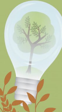 Yeşil arka planda ampul içinde ağaç animasyonu. çevre, sürdürülebilirlik, ekoloji, yenilenebilir enerji, küresel ısınma ve iklim değişikliği farkındalığı.