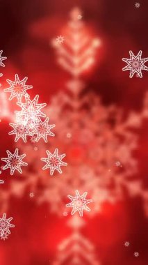 Kar yağışının animasyonu ve kırmızı arka planda kar taneleri üzerinde süslemeler. Noel, gelenek ve kutlama konsepti dijital olarak oluşturuldu.