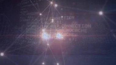 Koyu menekşe başlangıç düğümündeki parlayan kod ağ büyümesini gösteren ağ oluşturur. Gelecek, dijital, teknoloji, bağlantı, yenilik, sanal, sibernetik