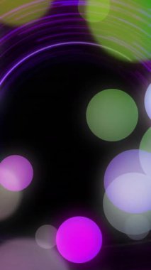 Mavi spiral üzerinde hareket eden neon lekelerin animasyonu. Soyut arkaplan, geçmişe dönük gelecek ve dijital olarak oluşturulmuş görüntü konsepti.